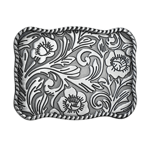 Blommig Bältesspänne Rektangulär Silver