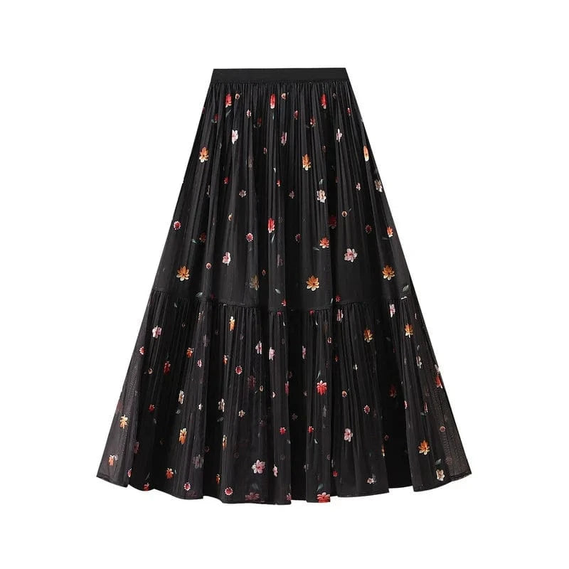 Blommig kjol Svart / One size