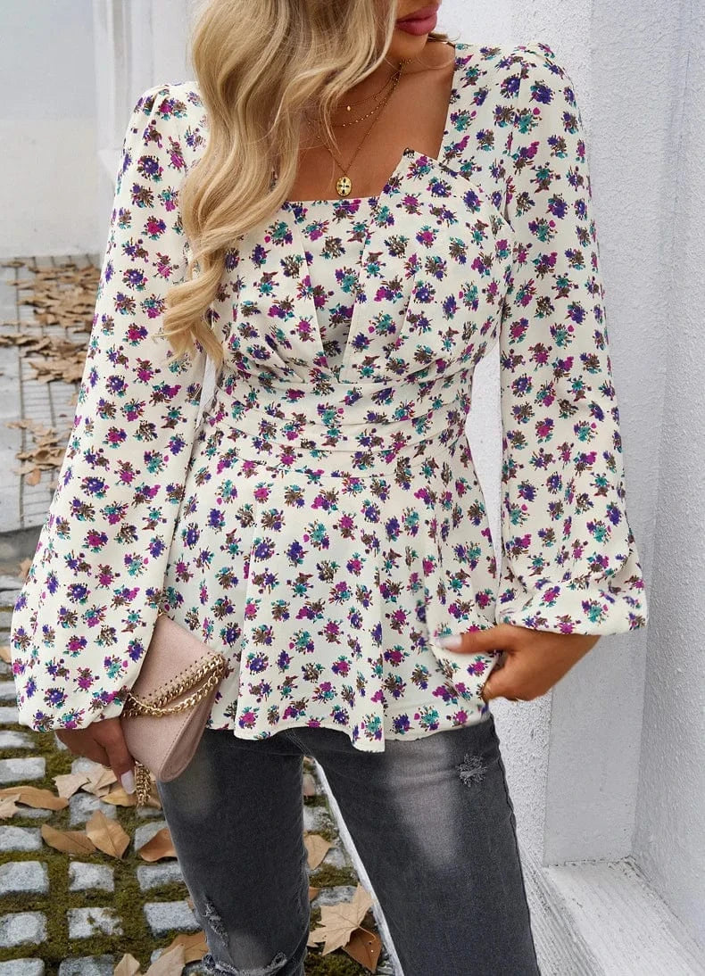 Blommig Långärmad Blus
