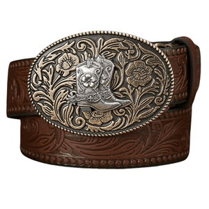 Blommigt cowboybälte Mörkbrun / 120cm