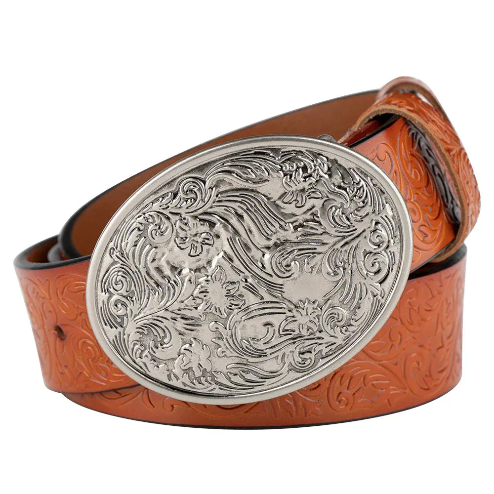 Blommigt cowboyläderbälte för dam