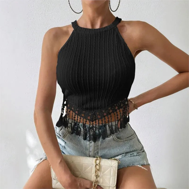 Blus med virkad franskant