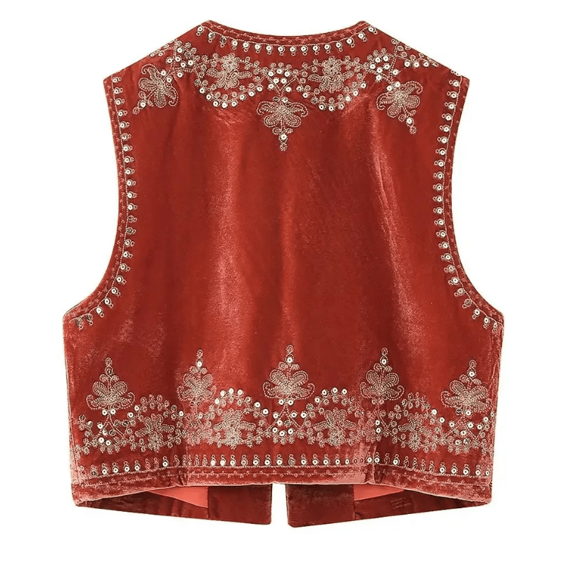 Bohemisk Festväst i Sammet med Glittrande Detaljer