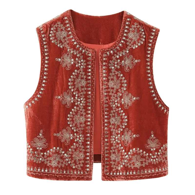 Bohemisk Festväst i Sammet med Glittrande Detaljer