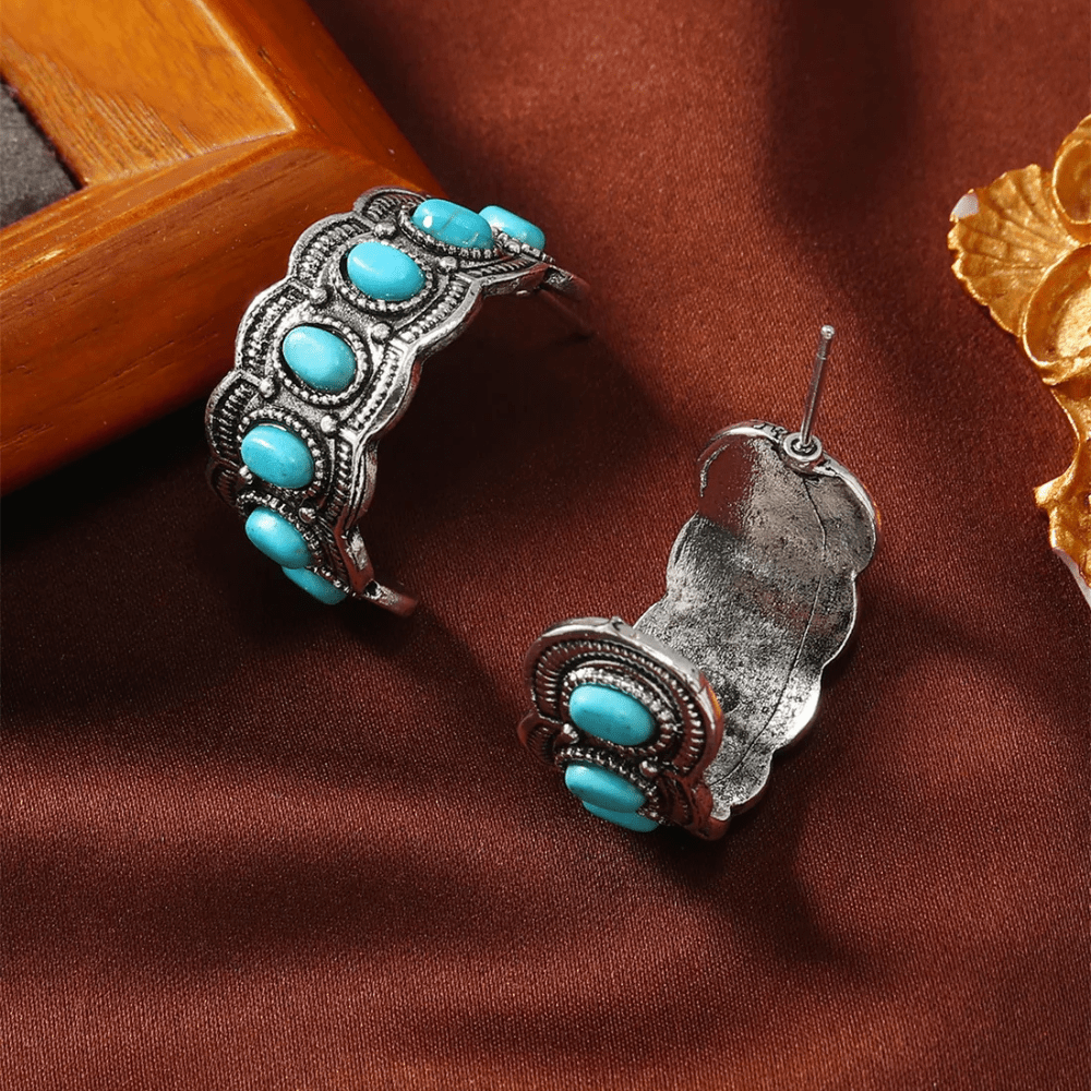 Bohemiska creoler i silver med turkos