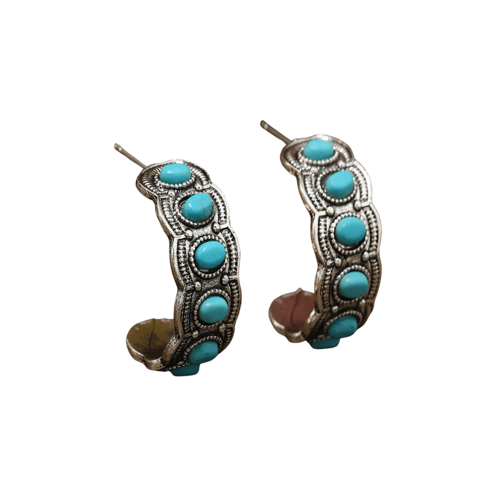 Bohemiska creoler i silver med turkos