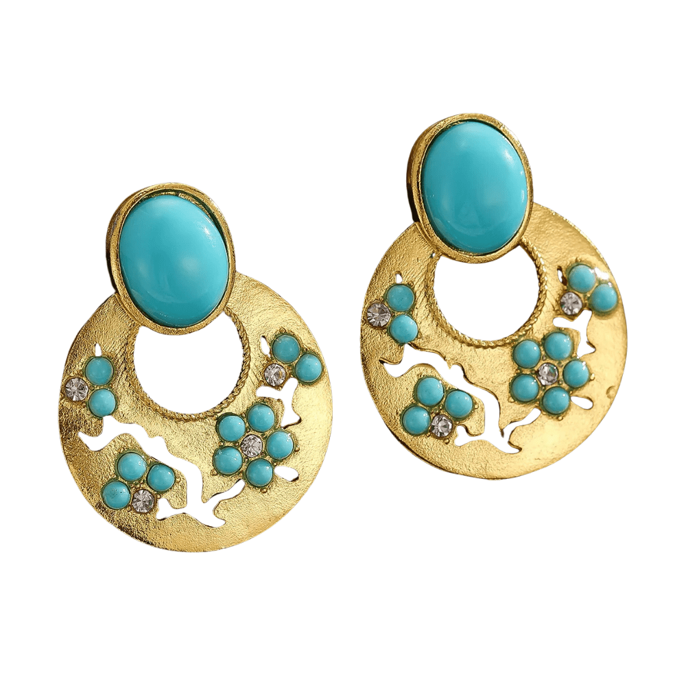 Bohemiska guldörhängen med turkos blomma