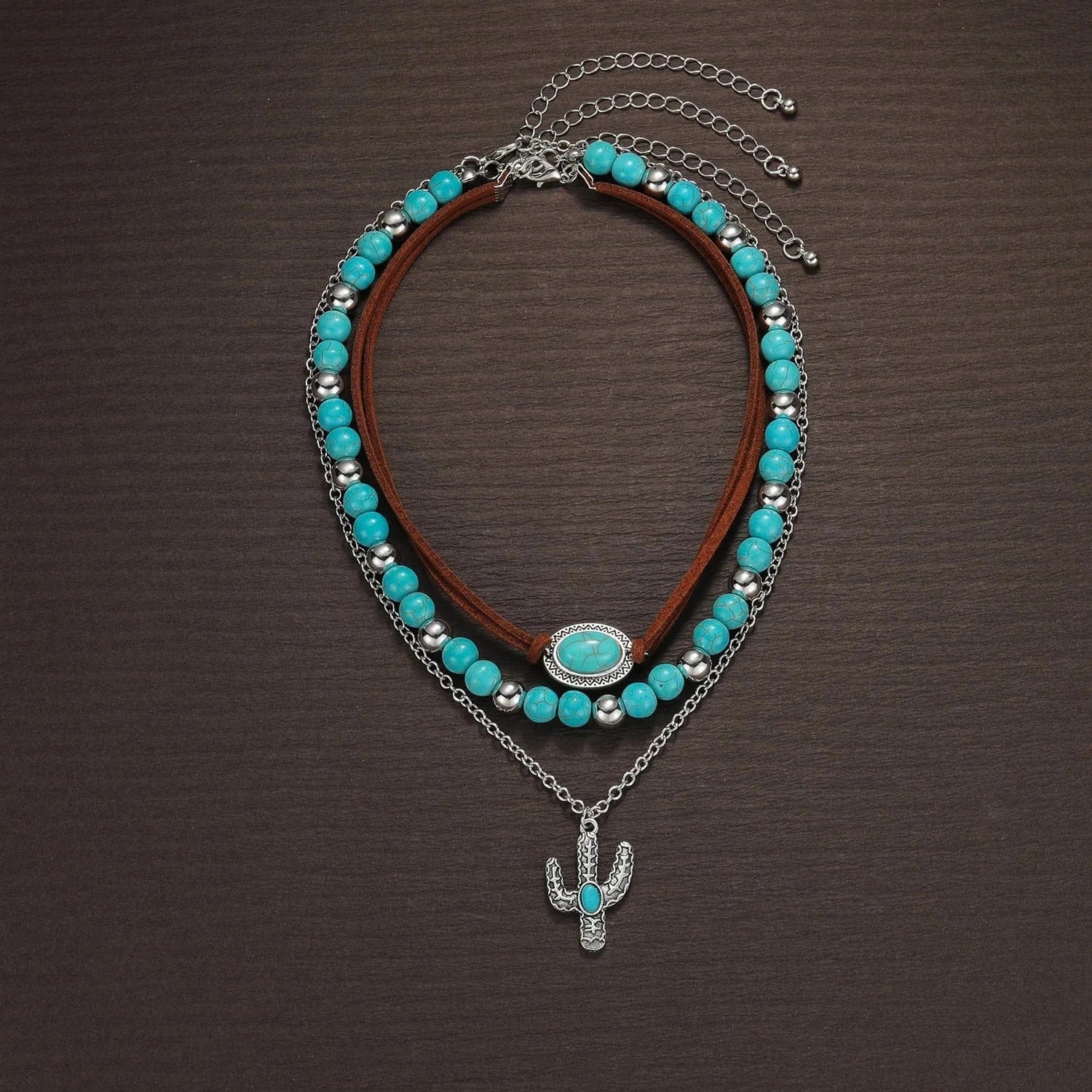 Bohemiskt halsbandsset med kaktus och turkos