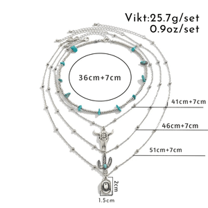 Bohemiskt lager-på-lager halsband med turkos Silver