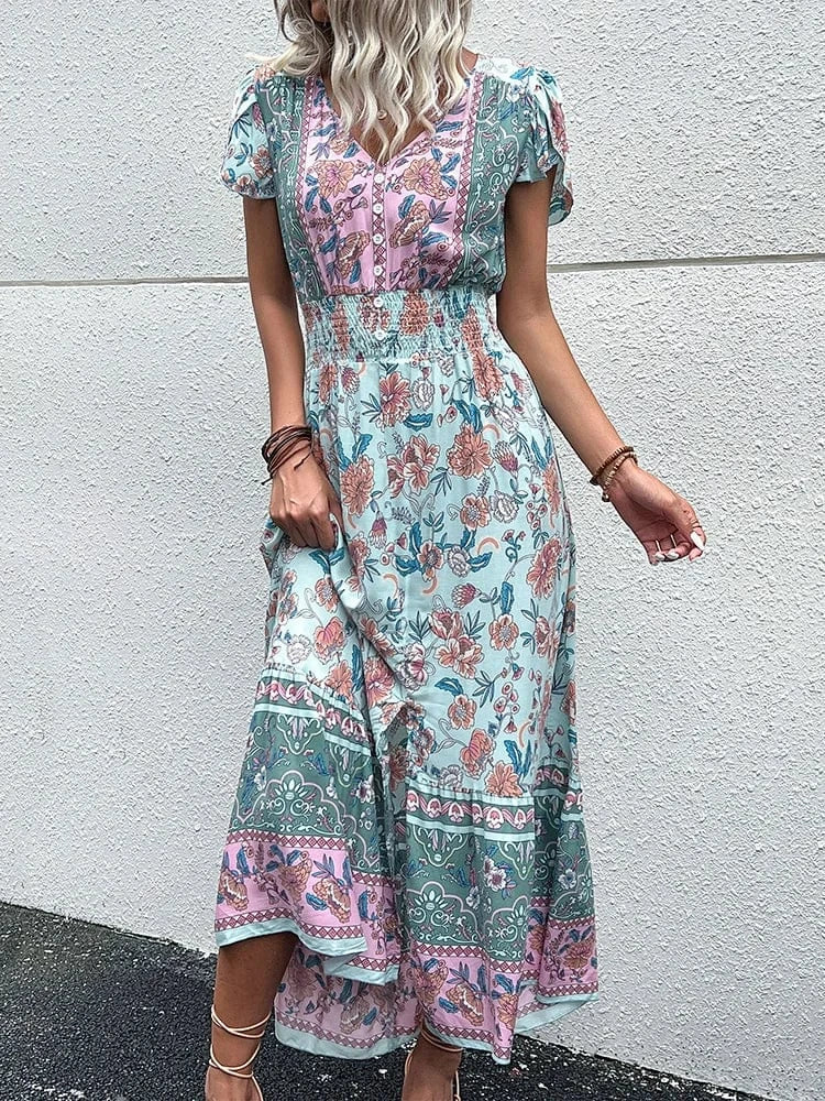 Boho sommarklänning dam med blommigt tryck