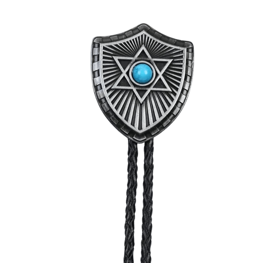 Bolo tie i form av sexuddig stjärna med natursten Blå