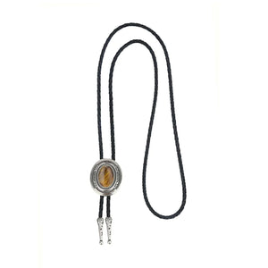 Bolo tie i läder med metallhänge och färgad sten Brun