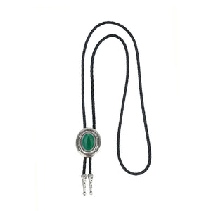 Bolo tie i läder med metallhänge och färgad sten Grön