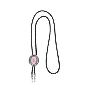 Bolo tie i läder med metallhänge och färgad sten Rosa