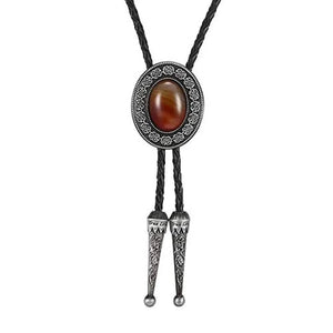 Bolo tie i läder med natursten Brun