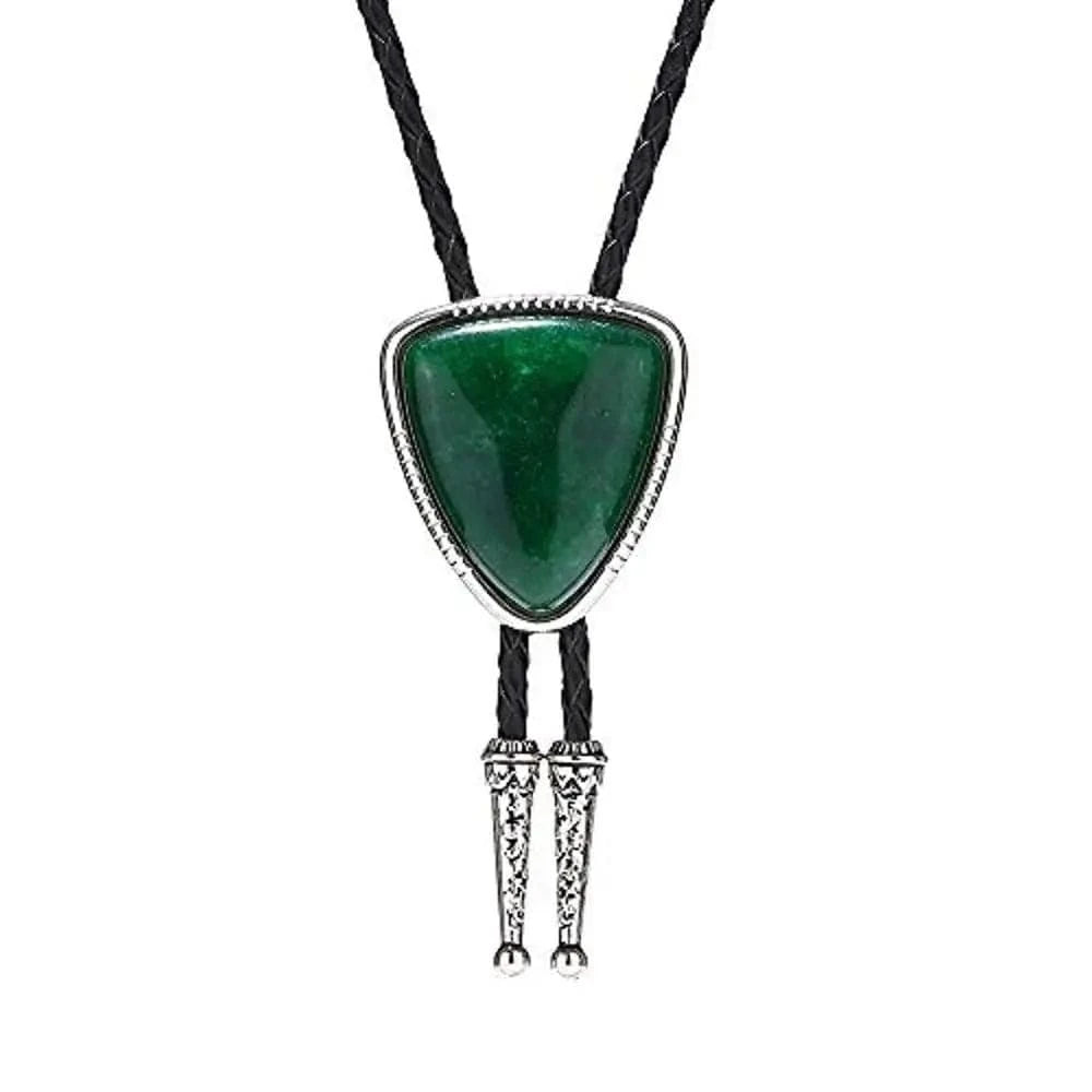 Bolo tie i läder med trekantig sten och elegant design Grön