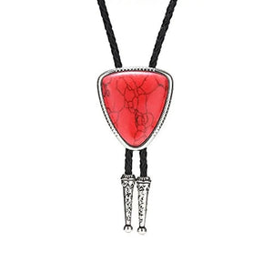 Bolo tie i läder med trekantig sten och elegant design Röd