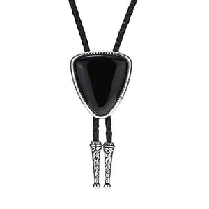 Bolo tie i läder med trekantig sten och elegant design Svart