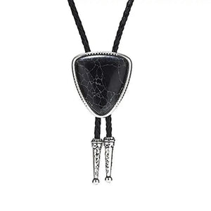 Bolo tie i läder med trekantig sten och elegant design Svart grå