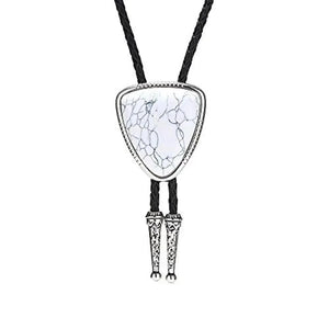 Bolo tie i läder med trekantig sten och elegant design Vit