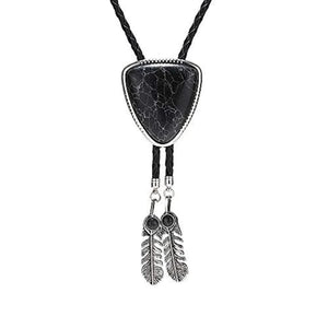 Bolo tie i triangelform med fjäderdetalj och natursten Svart