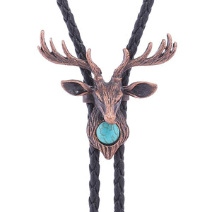 Bolo tie med älghuvud och blå sten Brons
