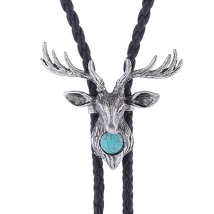 Bolo tie med älghuvud och blå sten Silver