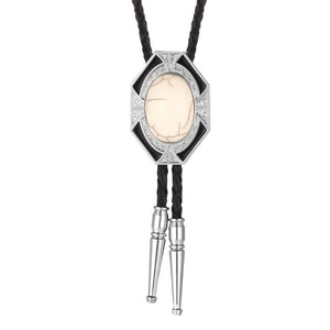 Bolo tie med geometrisk infattning och äkta sten Vit