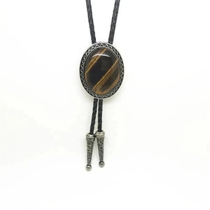 Bolo tie med glasdetalj och ovalt vintagehänge Brun