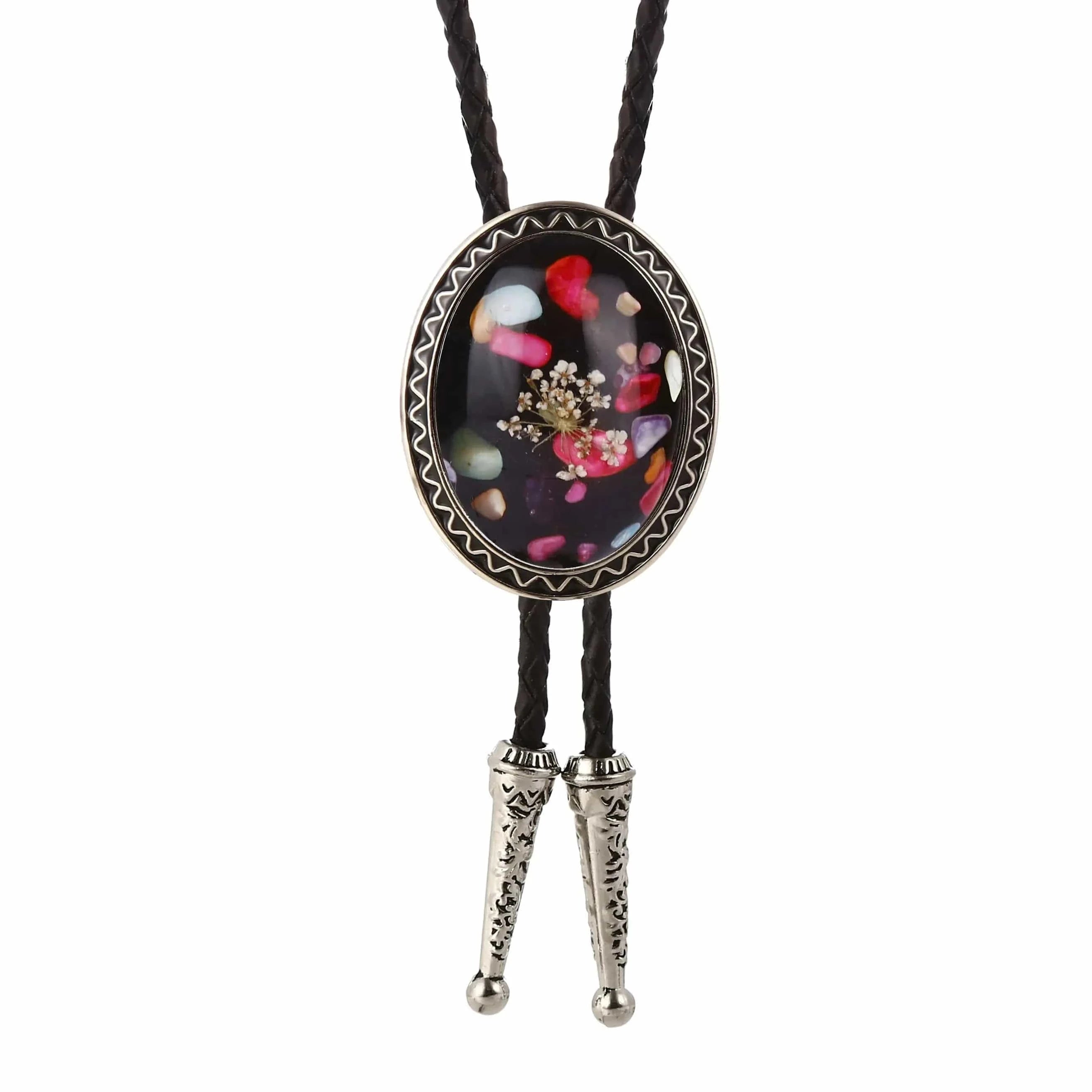 Bolo tie med glasdetalj och ovalt vintagehänge Flerfärgad