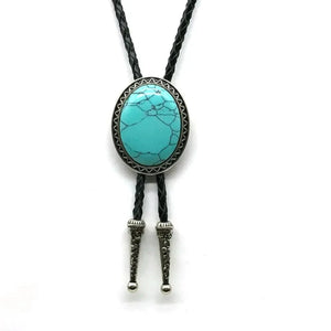 Bolo tie med glasdetalj och ovalt vintagehänge Turkosblå