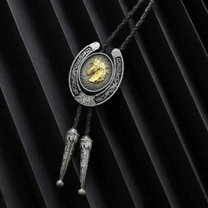 Bolo tie med hästmotiv i 3D Silver och guld