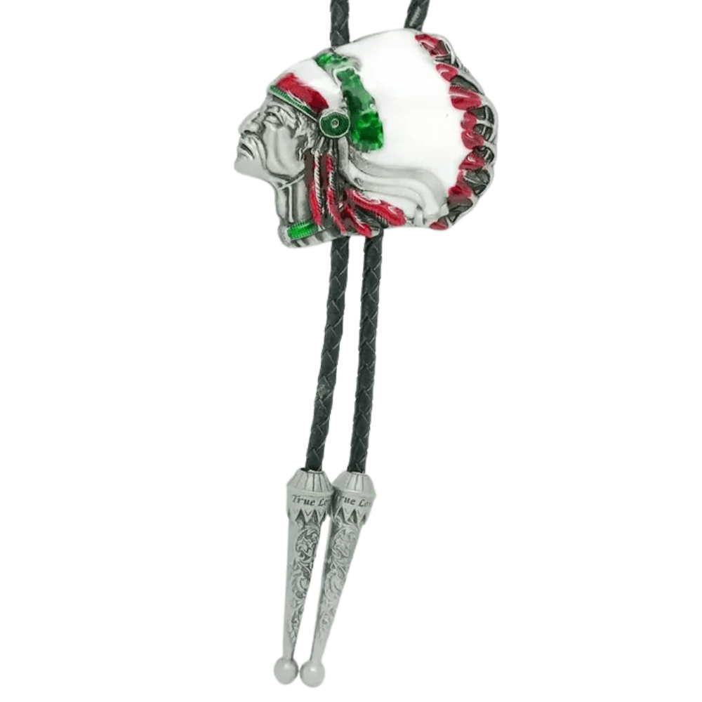 Bolo tie med indianskt motiv i antiksilver Flerfärg