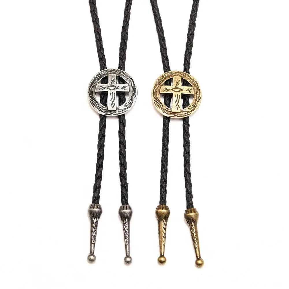 Bolo tie med kors i retro metall