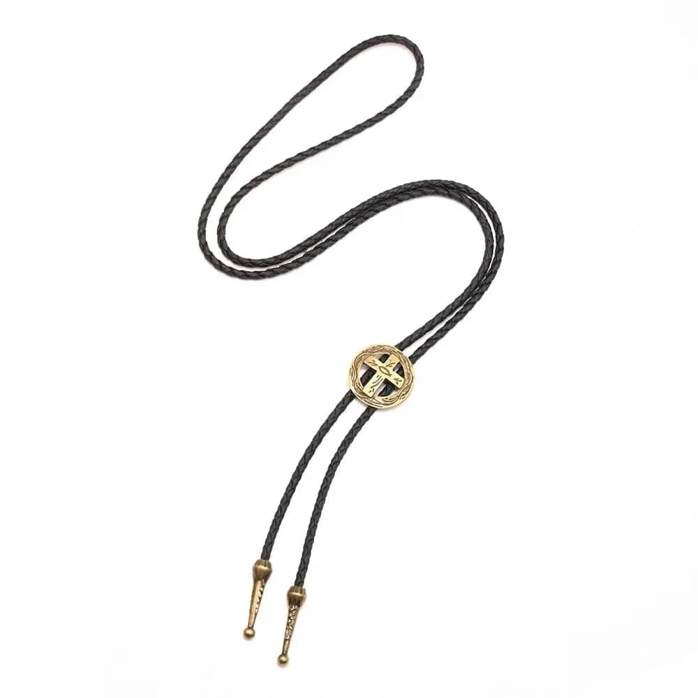 Bolo tie med kors i retro metall