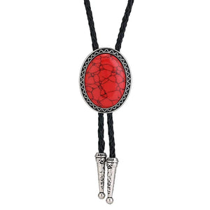 Bolo tie med oval ädelstensimitation Röd