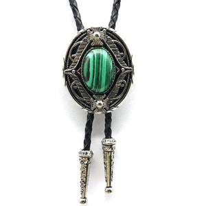 Bolo tie med oval agatsten och vintageinfattning Grön svart