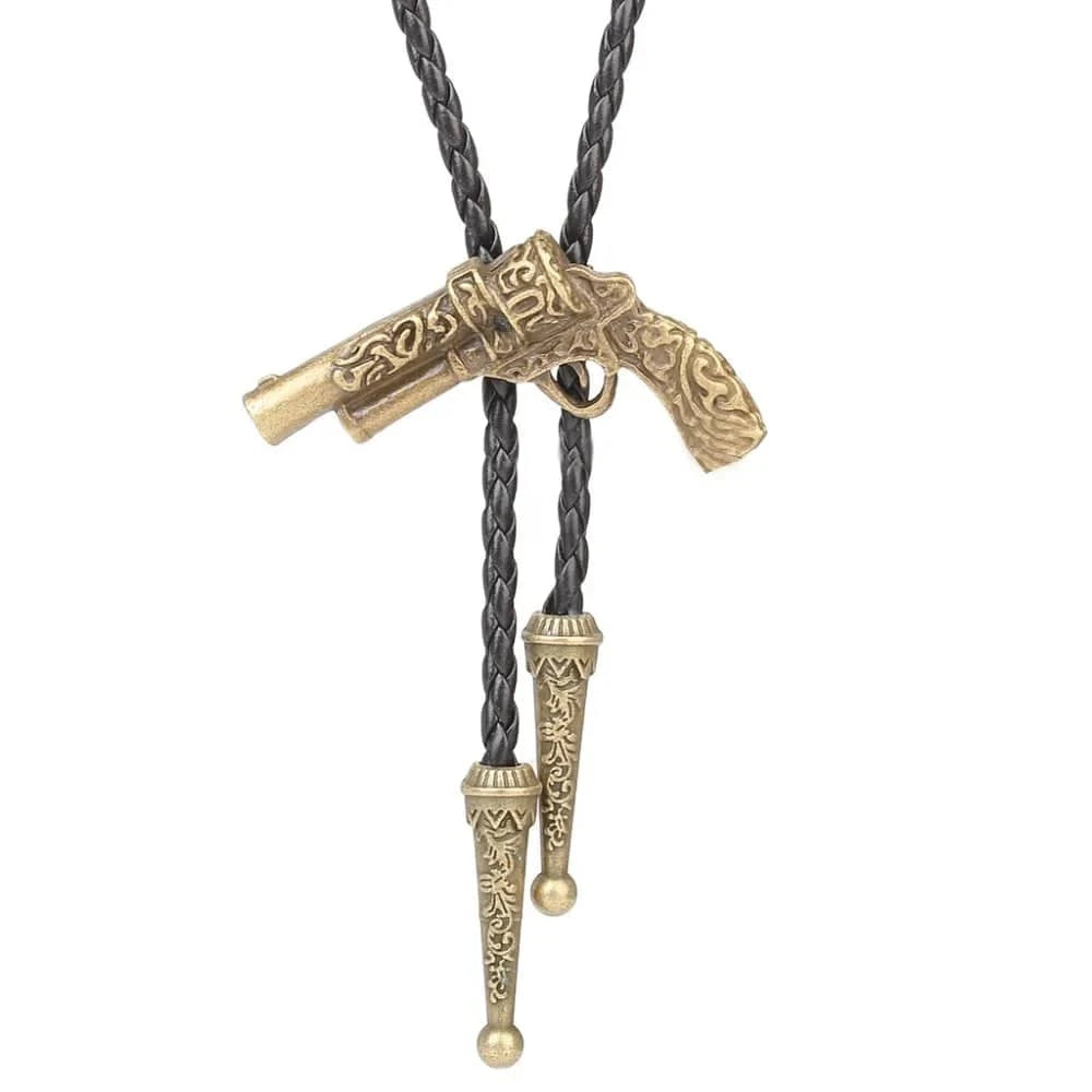 Bolo tie med retro pistol i metall Antikguld