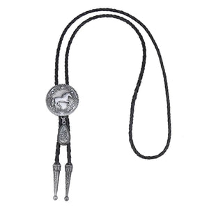 Bolo tie med rund hästberlock och läderband Svart rem