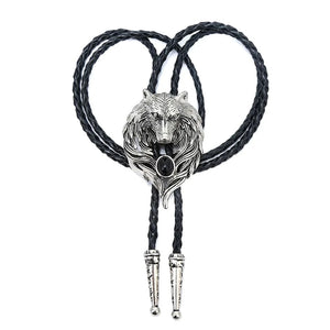 Bolo tie med silver varghuvud och svart agat Silver