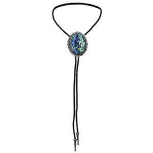 Bolo tie med snäckstenshänge i blågrönt skimrande