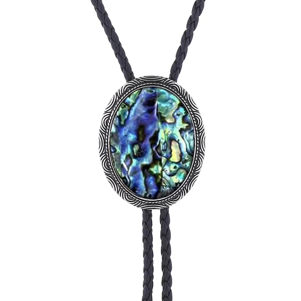 Bolo tie med snäckstenshänge i blågrönt skimrande Blågrön 06