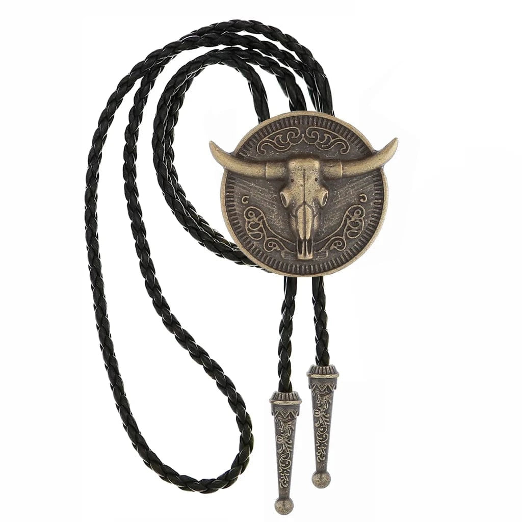 Bolo tie med tjurhuvud med långt horn Brons