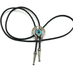 Bolo tie med totemdesign och färgad glassten Blå