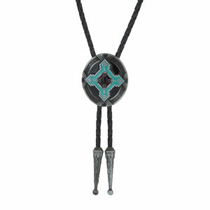 Bolo tie med turkos geometrisk medaljong i zinklegering Blå och svart