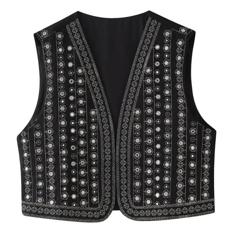 Broderad Väst Dam med Paljetter