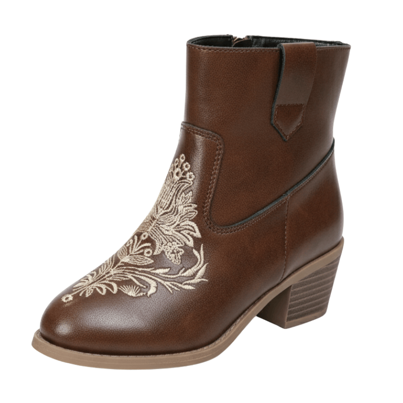 Broderade cowboyboots för flickor med vintageblommönster