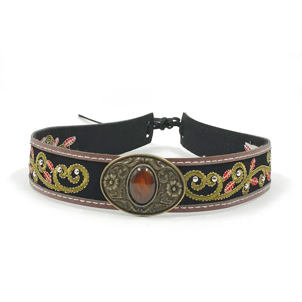 Broderat svart westernhattband