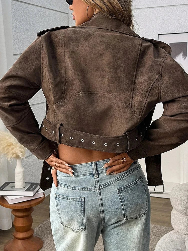 Brun biker jacka dam