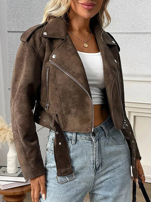 Brun biker jacka dam